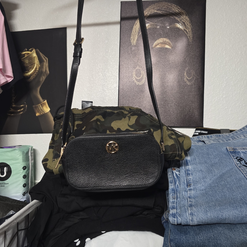 Michael Kors Black Crossbody Bag with Gold Accent